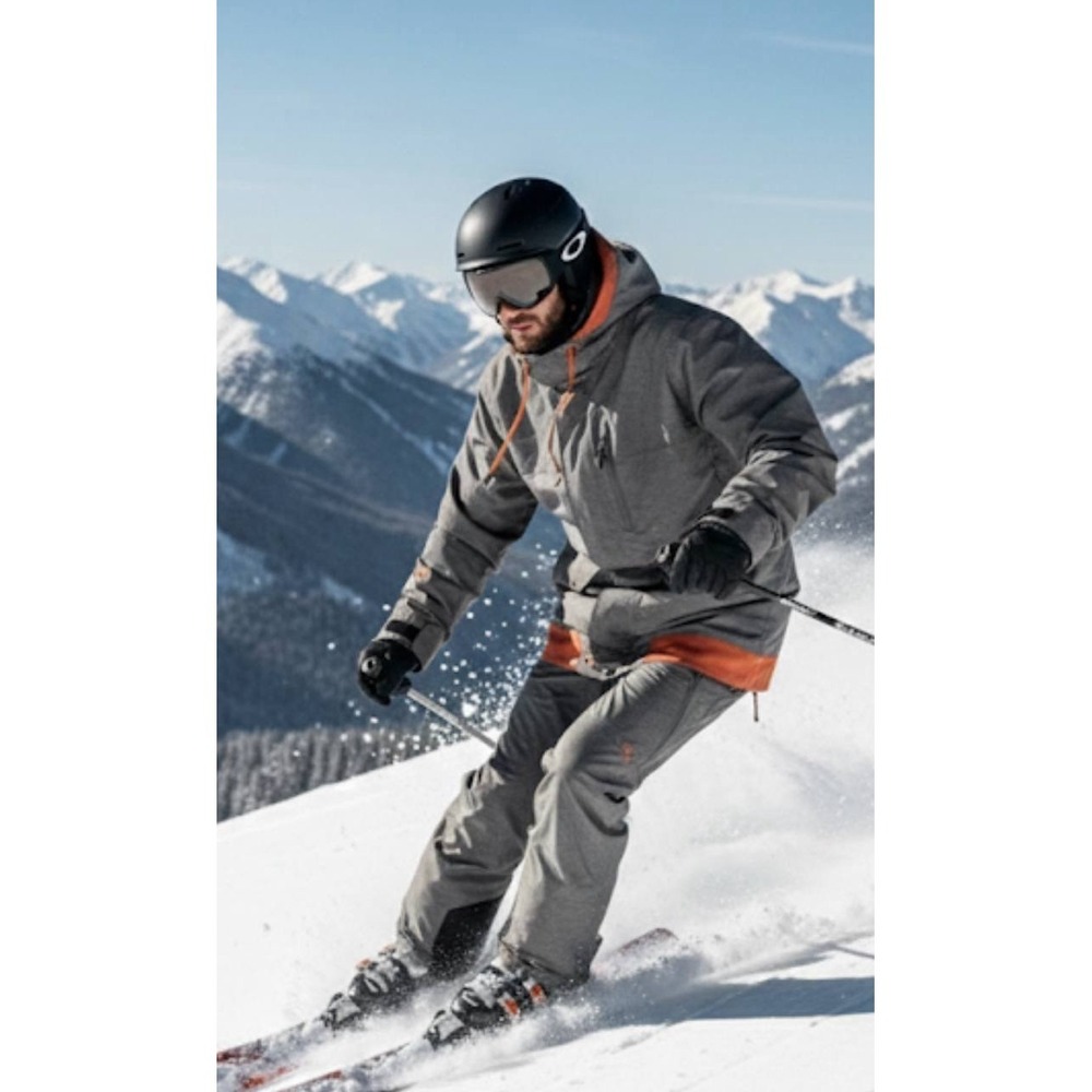 Men's Gray Ski Jacket with Orange Accent Hood